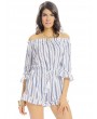 Women Casual Stripe Print Off Shoulder Half Sleeve jumpsuit