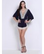 Women Deep V-neck Half Sleeves Lace Jumpsuit