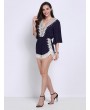 Women Deep V-neck Half Sleeves Lace Jumpsuit