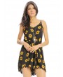 Women Casual Loose Sunflower Print Spaghetti Strap Backless O-neck Jumpsuit