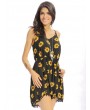 Women Casual Loose Sunflower Print Spaghetti Strap Backless O-neck Jumpsuit