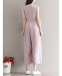 Women Vintage Sleeveless Pocket Back Zipper Wide Leg Jumpsuits