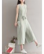 Women Vintage Sleeveless Pocket Back Zipper Wide Leg Jumpsuits