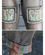 Patch Letters Elastic Waist Harem Denim