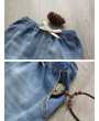 Embroidery Drawstring Waist Ripped Vintage Harem Denim