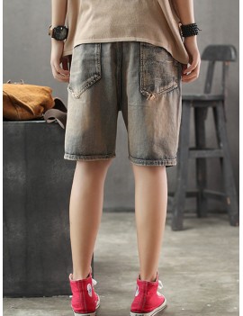 Cartoon Print Patch Casual Short Jeans For Women