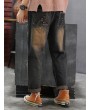 Plaid Embroidered Patchwork Drawstring Jeans For Women