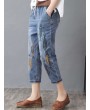 Vintage Embroidery Printed High Waist Mid-Calf Casual Jeans