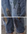 Vintage Embroidery Printed High Waist Mid-Calf Casual Jeans