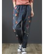 Vintage Embroidery Elastic Waist Harem Denim