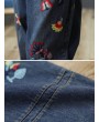 Vintage Embroidery Elastic Waist Harem Denim