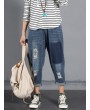 Patchwork Ripped Casual Harem Jeans For Women