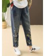 Casual Holes Flowers Embroidery Loose Old Harem Jeans