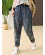 Casual Holes Flowers Embroidery Loose Old Harem Jeans