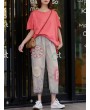 Embroidery Patchwork Elastic Waist Casual Harem Denim