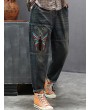 Butterfly Embroidered Patchwork Elastic Waist Jeans For Women