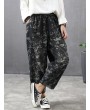 Printed Patchwork Pocket Loose Ankle Length Jeans