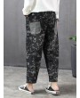 Printed Patchwork Pocket Loose Ankle Length Jeans