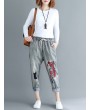 Embroidered Ripped Patchwork Drawstring Denim