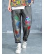 Vintage Embroidery Printed High Waist Loose Casual Jeans