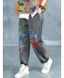 Vintage Embroidery Printed High Waist Loose Casual Jeans