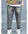 Vintage Embroidery Printed High Waist Loose Casual Jeans