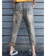 Patch Letters Elastic Waist Casual Denim