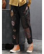 Patch Embroidered Drawstring Waist Ripped Jeans For Women