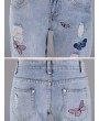 Butterfly Embroidered Hole Harem Jeans