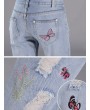 Butterfly Embroidered Hole Harem Jeans