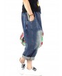 Women Patchwork Solid Color Loose Casual Harem Jeans