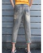 Letters Embroidery Elastic Waist Casual Denim