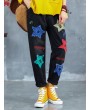 Letter Embroidered Stars Patch Jeans For Women