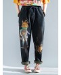 Cartoon Print Casual Ripped Harem Jeans For Women