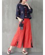 Folk Style Floral Print Patchwork Splited High Waist Women Pants