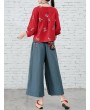 Folk Style Floral Print Patchwork Splited High Waist Women Pants