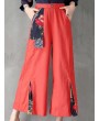 Folk Style Floral Print Patchwork Splited High Waist Women Pants