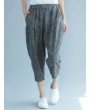 Elastic Waist Stripe Casual Harem Pants With Pockets