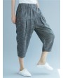 Elastic Waist Stripe Casual Harem Pants With Pockets