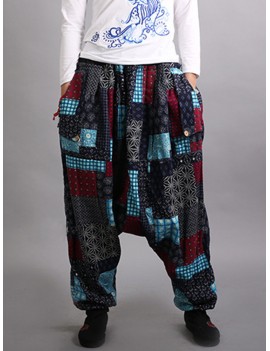 Ethnic Print Patchwork Elastic Waist Women Lantern Pants