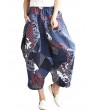 Leisure Loose Folk Print Pocket Harem Women Pants