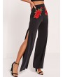 Floral Embroidered Side Splited Vintage Pants