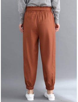 Solid Color Elastic Tie Waist Loose Casual Pants