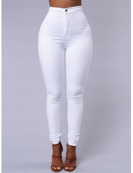 Solid Color High Waist Elastic Casual Pants