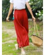 Side Splited Solid Color Tassels Elastic Waist Vintage Pants