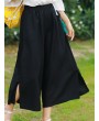 Side Splited Solid Color Tassels Elastic Waist Vintage Pants