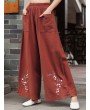 Vintage Ethnic Style Solid Color Embroidered Wide-leg Pants