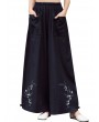 Vintage Ethnic Style Solid Color Embroidered Wide-leg Pants