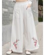 Vintage Ethnic Style Solid Color Embroidered Wide-leg Pants