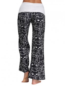 Women Cats Printed Elastic Waist Casual Pants